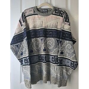 Vintage Ellis Island Knit Sweater Men's Large Navy White 90's USA Grandpa